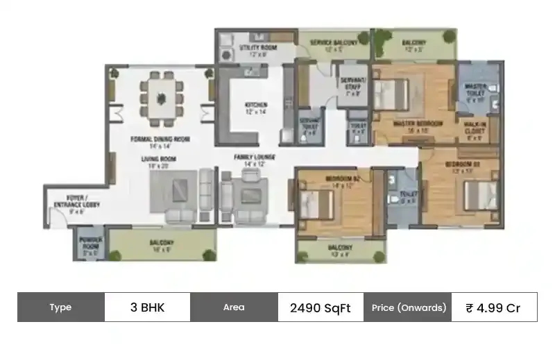 LNT Sector 86 Gurgaon 3 BHK floor plan, 2490 sq ft area