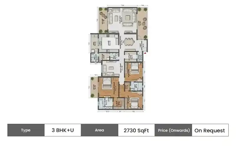LNT Sector 86 Gurgaon 3 BHK + U floor plan, 2730 sq ft area