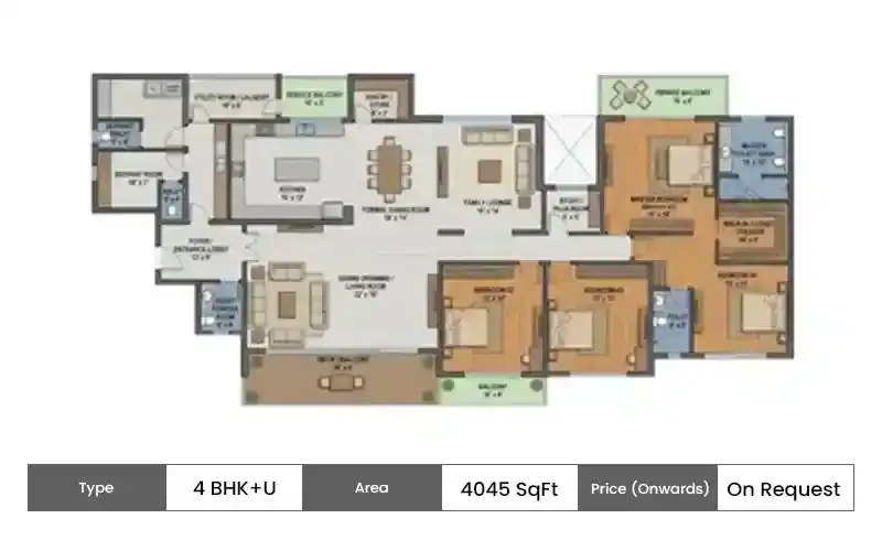 LNT Sector 86 Gurgaon 4 BHK + U floor plan, 4045 sq ft area